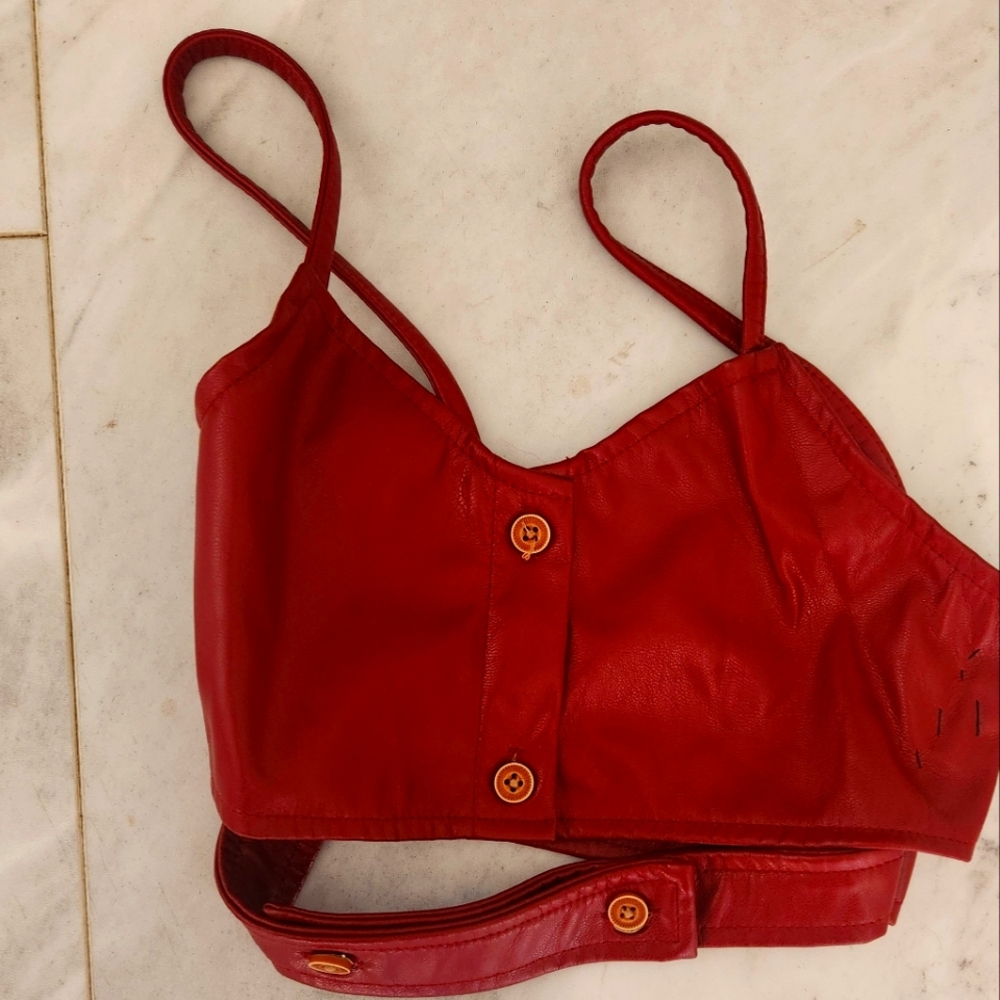 Leather Red Crop Top